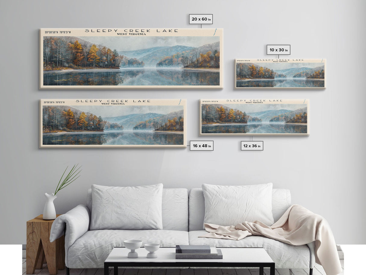 Sleepy Creek Lake West Virginia Panoramic Framed Canvas Print, Lake House Decor, Wall Art, Travel Poster, Serene Lake Painting, Living Room Decor