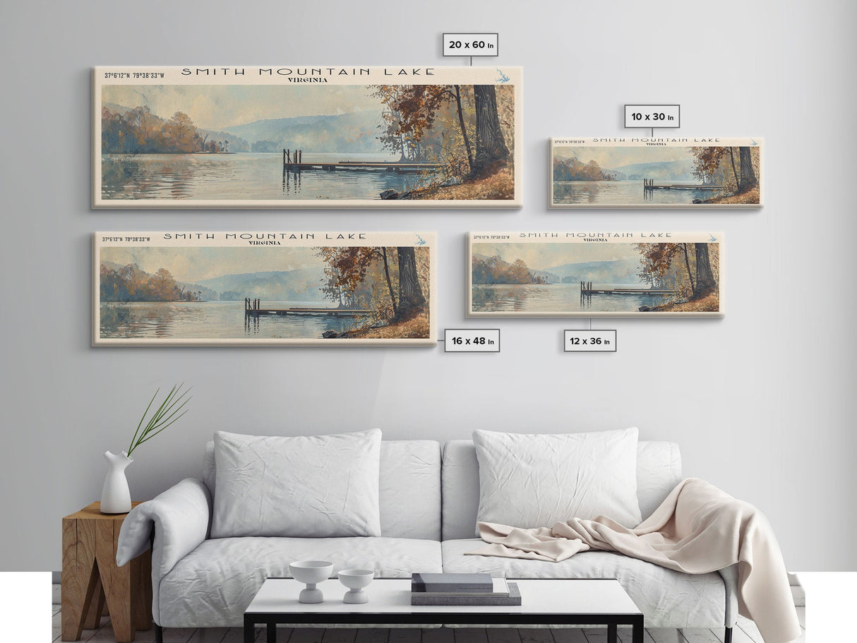 Smith Mountain Lake Virginia Panoramic Framed Canvas Print, Lake House Decor, Wall Art, Travel Poster, Beautiful Lake Scene, Modern Art