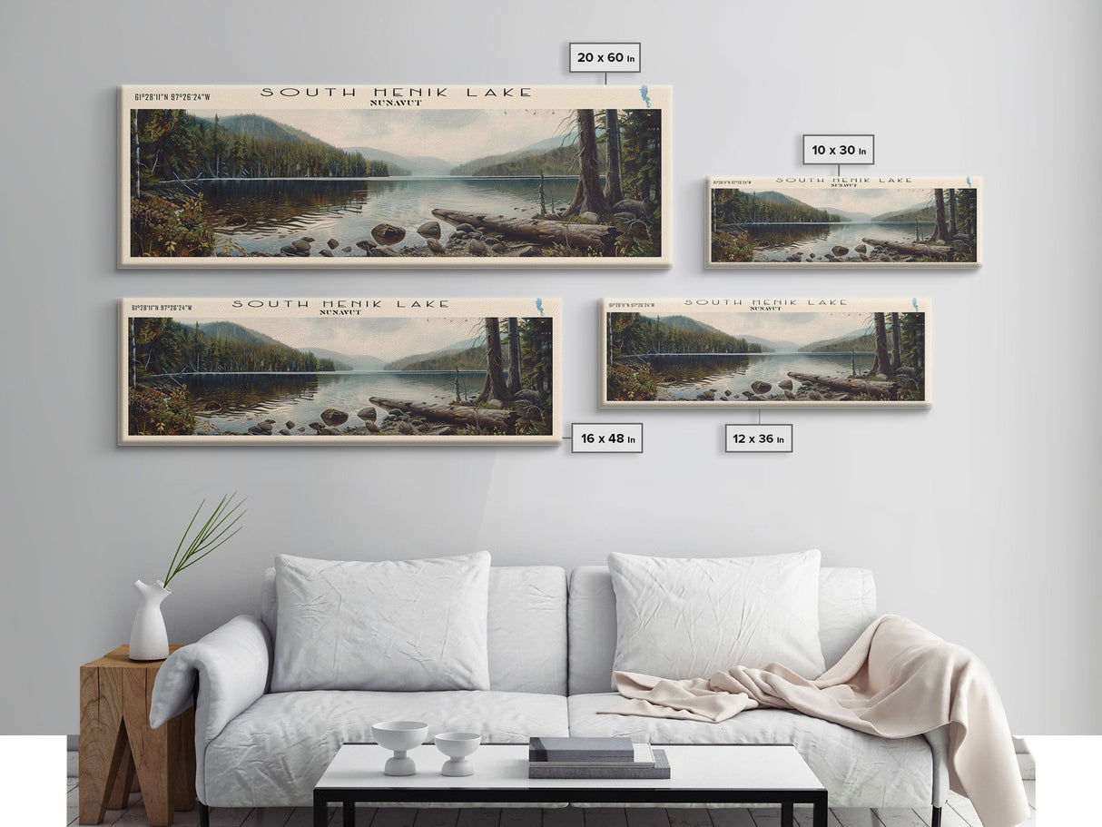 South Henik Lake Panoramic Framed Canvas Print, Lake House Decor, Wall Art, Travel Poster, Scenic Lake Painting, Living Room Decor