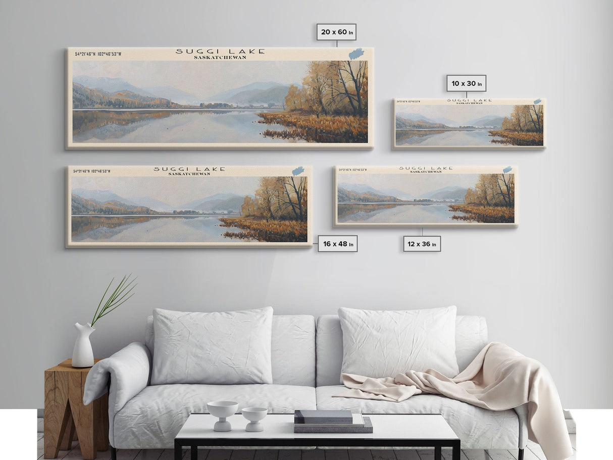 Suggi Lake Panoramic Wall Art, Framed Canvas Print, Lake House Decor, Travel Poster, Tranquil Lake Painting, Modern Art, Living Room Decor