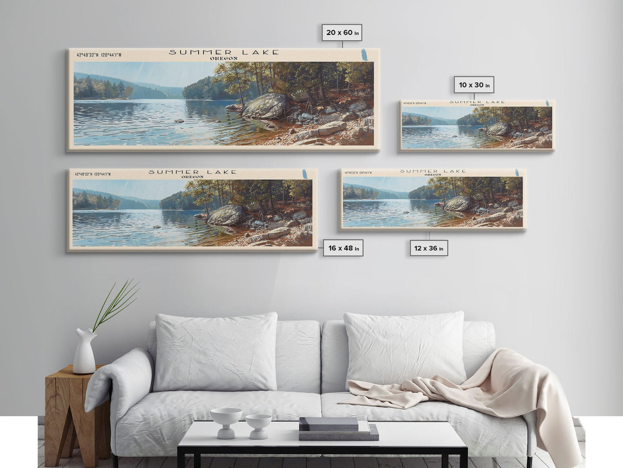 Summer Lake Panoramic Wall Art, Framed Canvas Print, Lake House Decor, Travel Poster, Serene Landscape, Bedroom Decor, Beautiful Lake Art