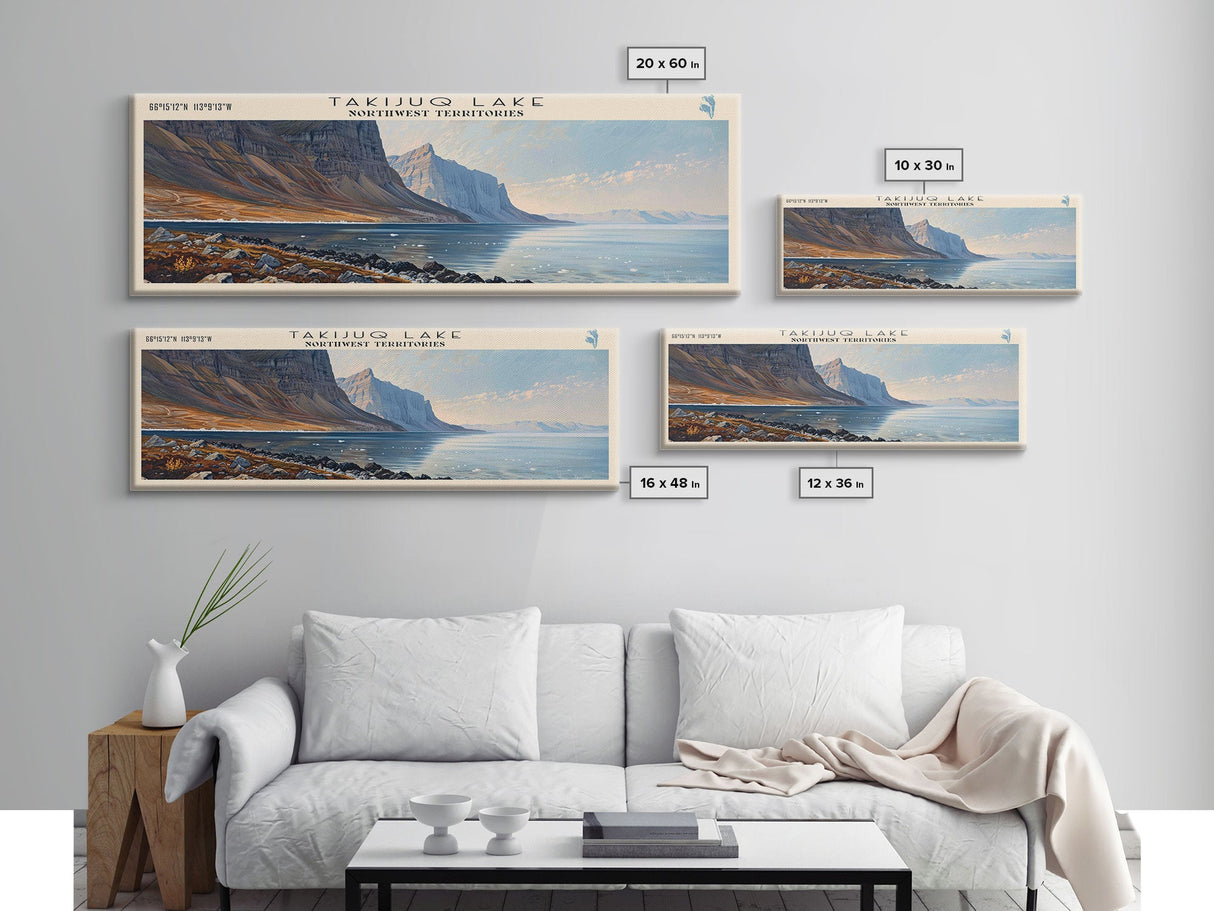 Takijuq Lake Panoramic Wall Art, Framed Canvas Print, Lake House Decor, Travel Poster, Scenic Landscape Painting, Bedroom Decor