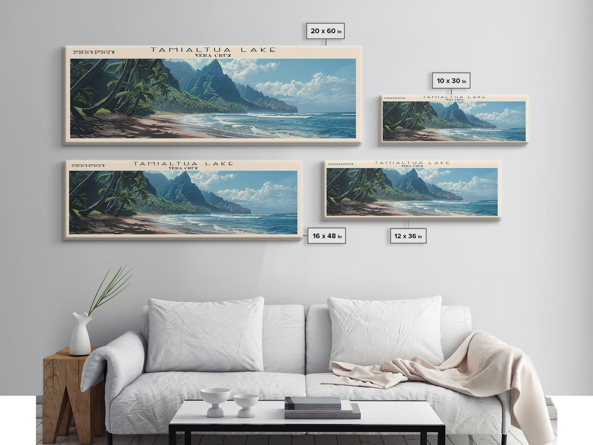 Tamiahua Panoramic Wall Art, Framed Canvas Print, Lake House Decor, Travel Poster, Beautiful Lake Painting, Bedroom Decor