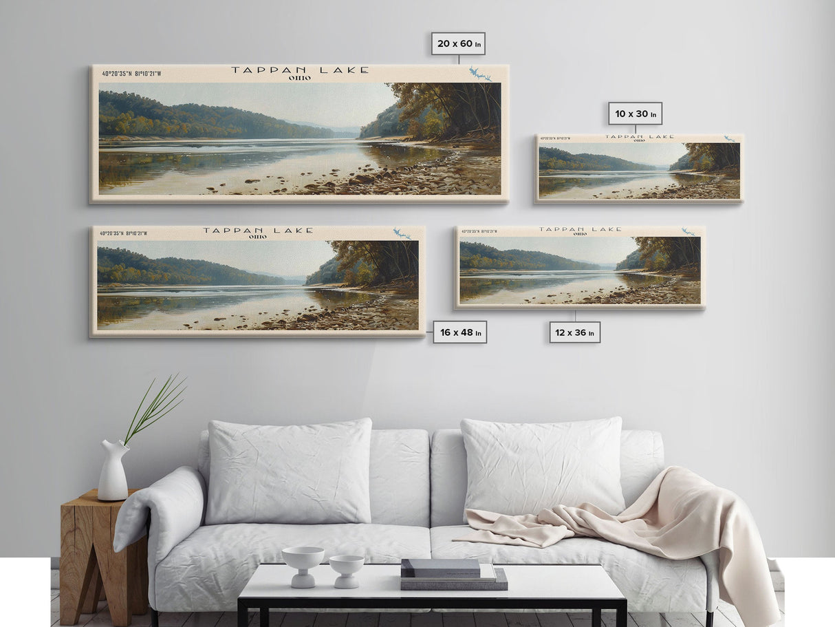 Tappan Lake Ohio Panoramic Wall Art, Framed Canvas Print, Lake House Decor, Travel Poster, Scenic Lake Scene, Living Room Decor