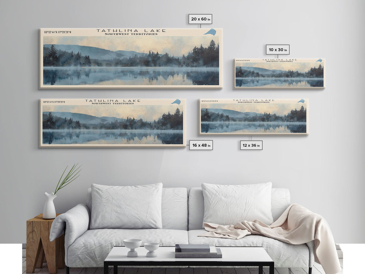 Tathlina Lake Panoramic Wall Art, Framed Canvas Print, Lake House Decor, Travel Poster, Scenic Landscape, Bedroom Decor, Nature Art