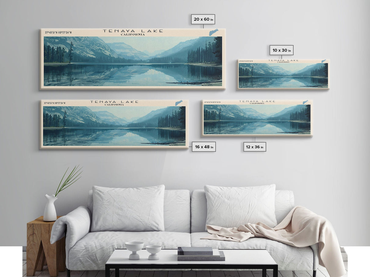 Tenaya Lake California Panoramic Wall Art, Framed Canvas Print, Lake House Decor, Travel Poster, Serene Landscape, Bedroom Decor, Home Decor