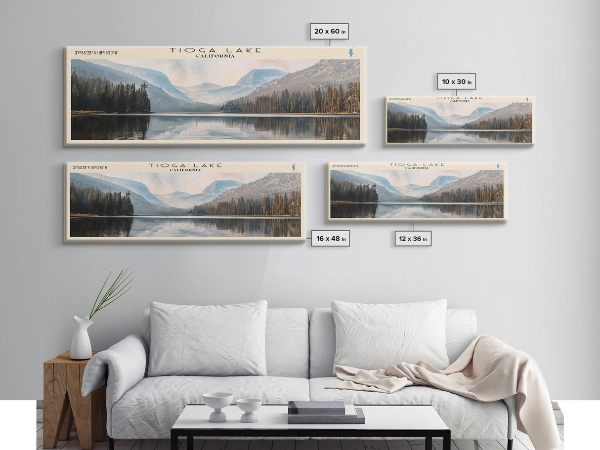 Tioga Lake California Panoramic Wall Art, Framed Canvas Print, Lake House Decor, Travel Poster, Scenic Landscape, Living Room Art