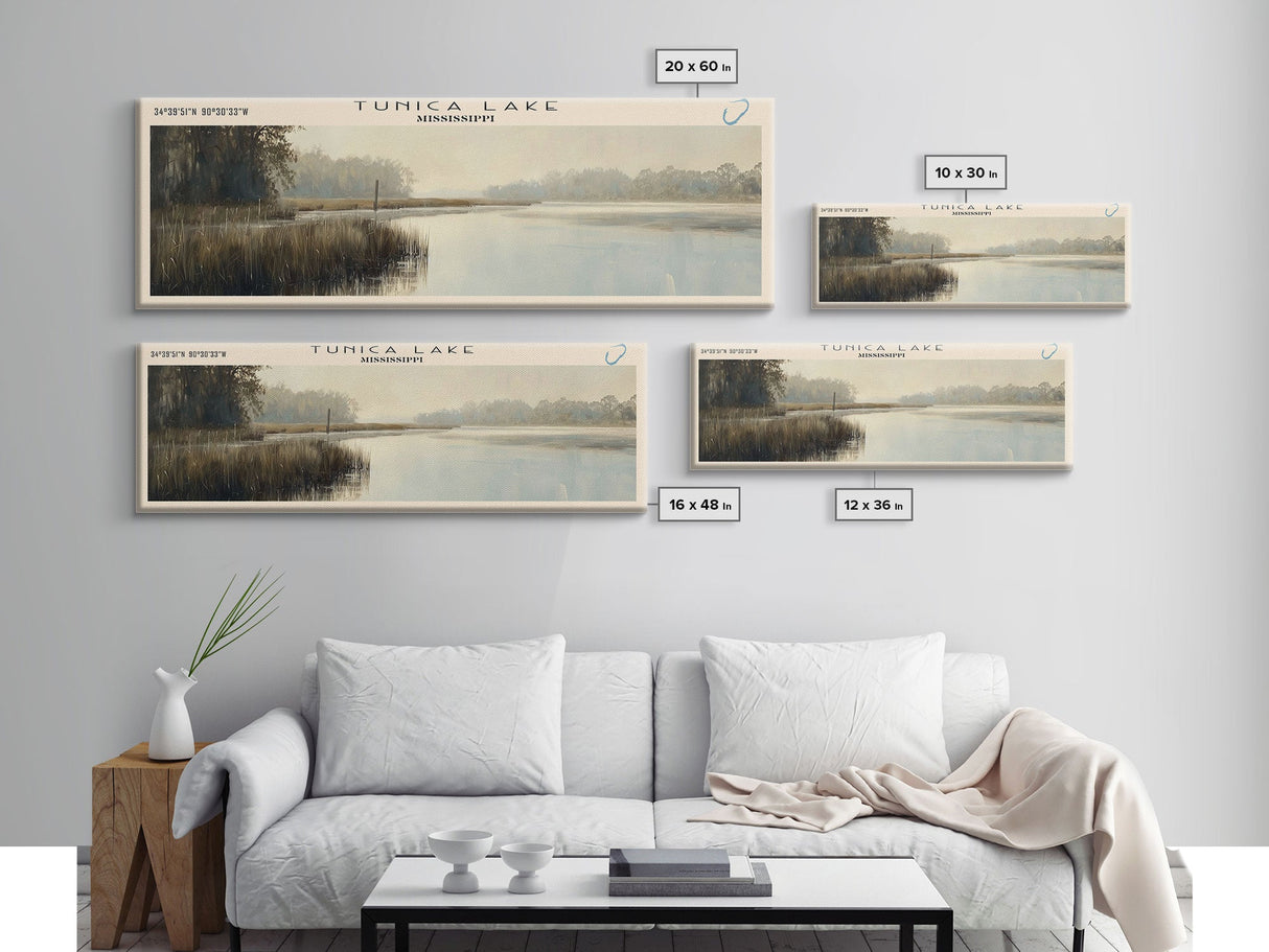 Tunica Lake Mississippi Panoramic Wall Art, Framed Canvas Print, Lake House Decor, Travel Poster, Beautiful Lake Scene, Home Art