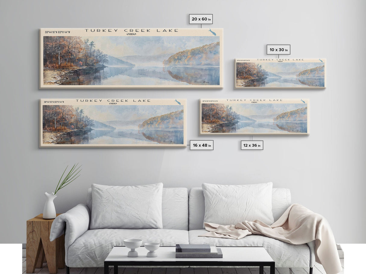 Turkey Creek Lake Ohio Panoramic Wall Art, Framed Canvas Print, Lake House Decor, Travel Poster, Serene Landscape, Living Room Art