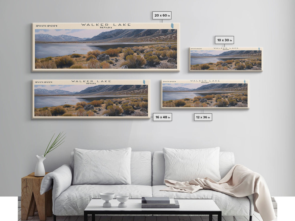 Walker Lake USA Nevada Panoramic Wall Art, Framed Canvas Print, Lake House Decor, Travel Poster, Beautiful Lake Scene, Bedroom Decor