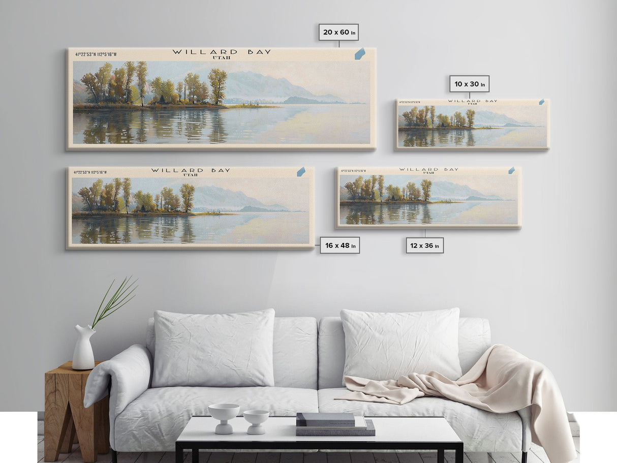 Willard Bay Utah Panoramic Wall Art, Framed Canvas Print, Lake House Decor, Travel Poster, Beautiful Lake Scene, Bedroom Art