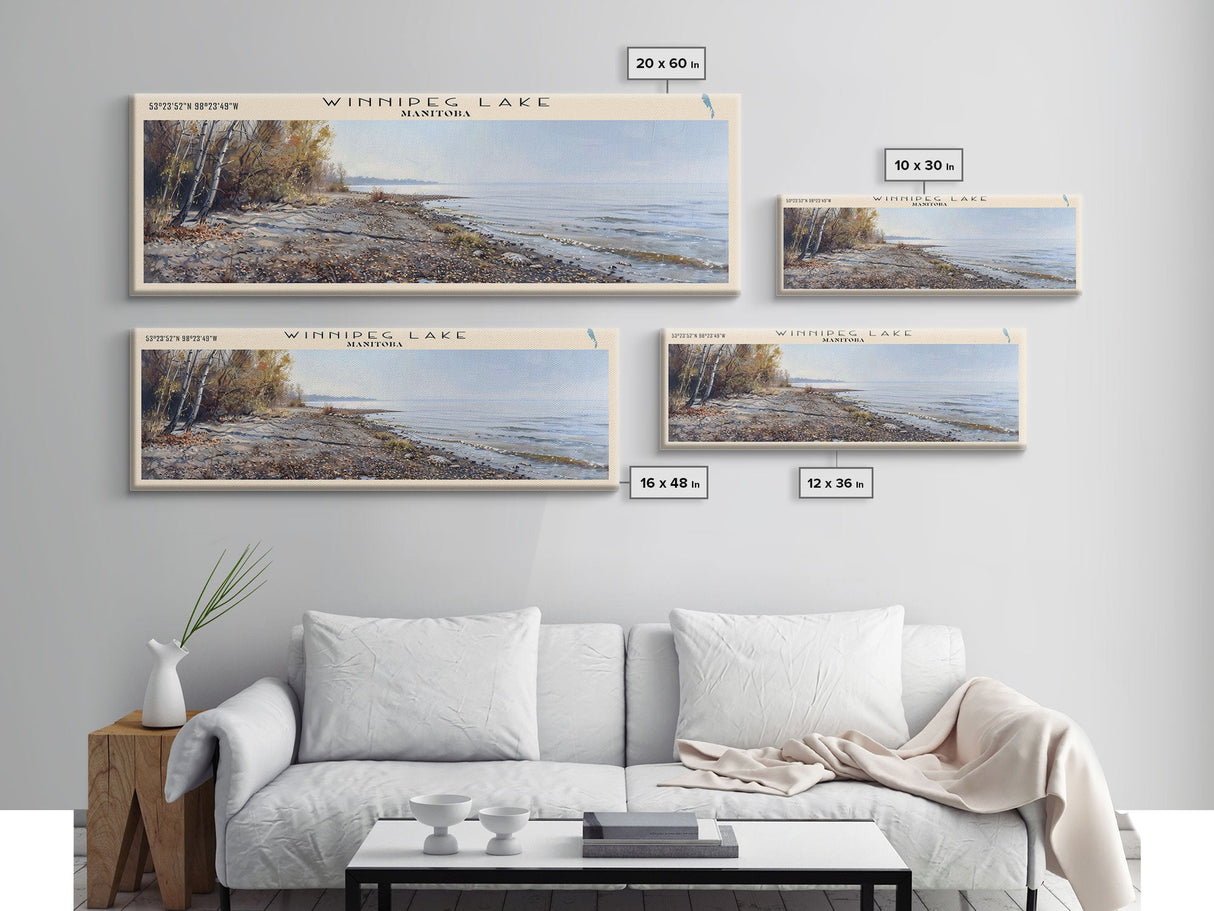 Winnipeg Lake Michigan Panoramic Wall Art, Framed Canvas Print, Lake House Decor, Travel Poster, Scenic Lake Scene, Bedroom Decor