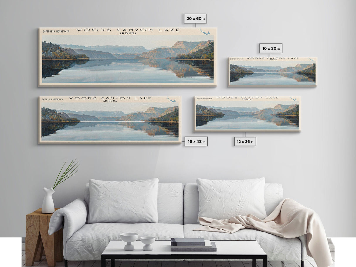 Woods Canyon Lake Arizona Panoramic Wall Art, Framed Canvas Print, Lake House Decor, Travel Poster, Serene Landscape, Home Art