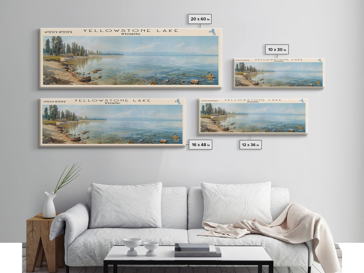 Yellowstone Lake Panoramic Wall Art, Framed Canvas Print, Lake House Decor, Travel Poster, Beautiful Lake Scene, Living Room Decor