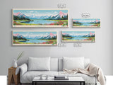 Amanka Lake Alaska Framed Canvas Print, Panoramic Wall Art, Midcentury Modern, Pop Art, Travel Poster, Living Room Art