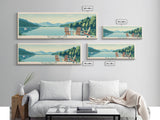 Beech Fork Lake West Virginia Framed Canvas Print, Panoramic Wall Art, Midcentury Modern, Pop Art, Travel Poster, Scenic Lake House Decor, Bedroom Art