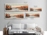 Clopper Lake Maryland Framed Canvas Print, Pop Art Panoramic Travel Poster, Midcentury Modern, Wall Art, Scenic Nature Painting, Bedroom Decor, Living Room Art