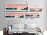 Cumberland Lake Manitoba Framed Canvas Print, Midcentury Modern Panoramic Wall Art, Living Room Decor, Pop Art, Travel Poster Art, Scenic Nature Painting