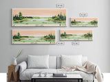 Davy Lake Saskatchewan Framed Canvas Print, Midcentury Modern Panoramic Wall Art, Living Room Decor, Pop Art, Travel Poster Art, Scenic Nature Painting