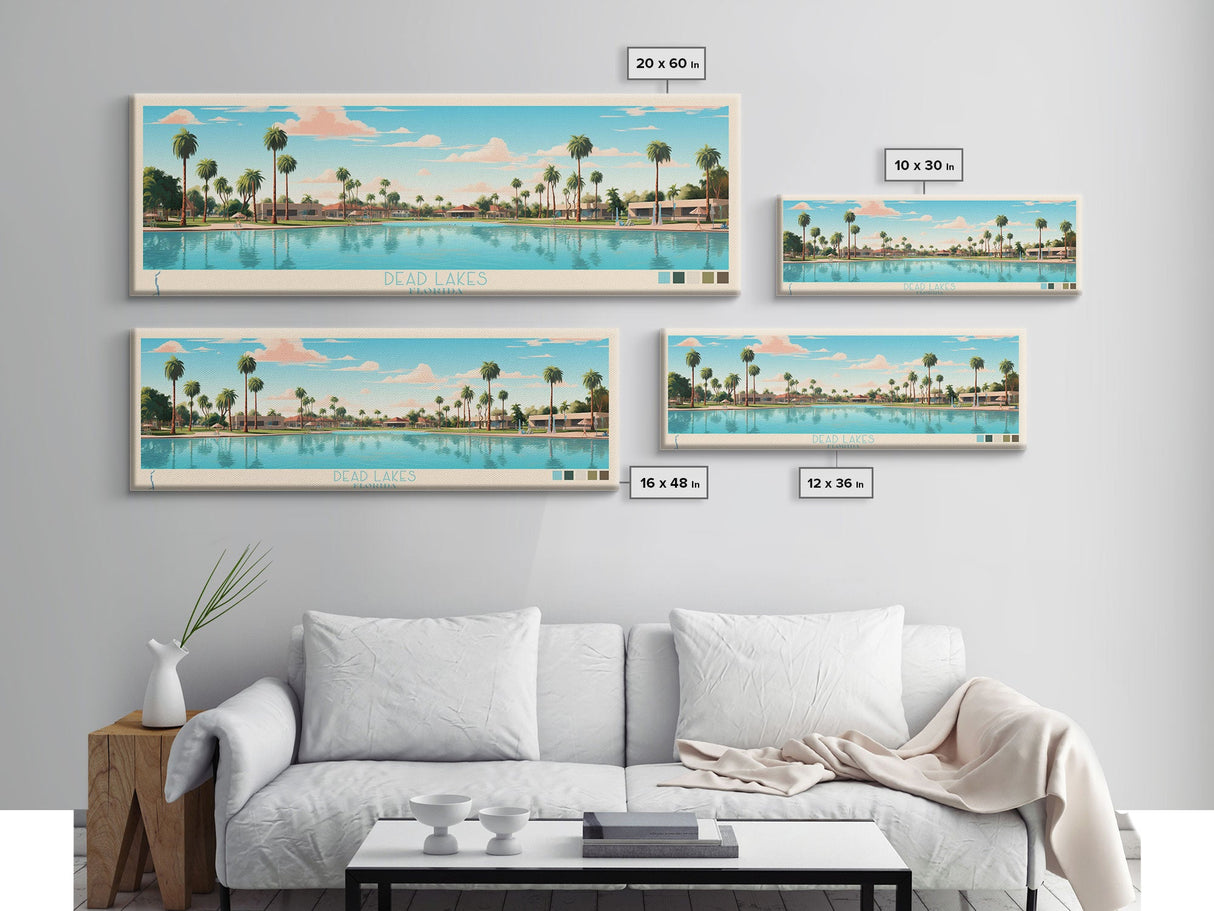 Dead Lakes Florida Framed Canvas Print, Midcentury Modern Panoramic Wall Art, Bedroom Decor, Pop Art, Travel Poster Art, Scenic Nature Painting