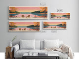 Deal Lake New Jersey Framed Canvas Print, Midcentury Modern Panoramic Wall Art, Living Room Decor, Pop Art, Travel Poster Art, Scenic Nature Painting