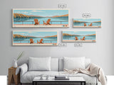 Deep Creek Lake Maryland Framed Canvas Print, Midcentury Modern Panoramic Wall Art, Living Room Decor, Pop Art, Travel Poster Art, Scenic Nature Painting