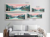 Diablo Lake Washington Framed Canvas Print, Midcentury Modern Panoramic Wall Art, Bedroom Decor, Pop Art, Travel Poster Art, Scenic Nature Painting