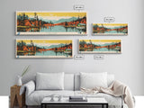 Echo Lake Montana Framed Canvas Print, Panoramic Wall Art, Midcentury Modern, Pop Art, Living Room Decor, Travel Poster, Nature Art