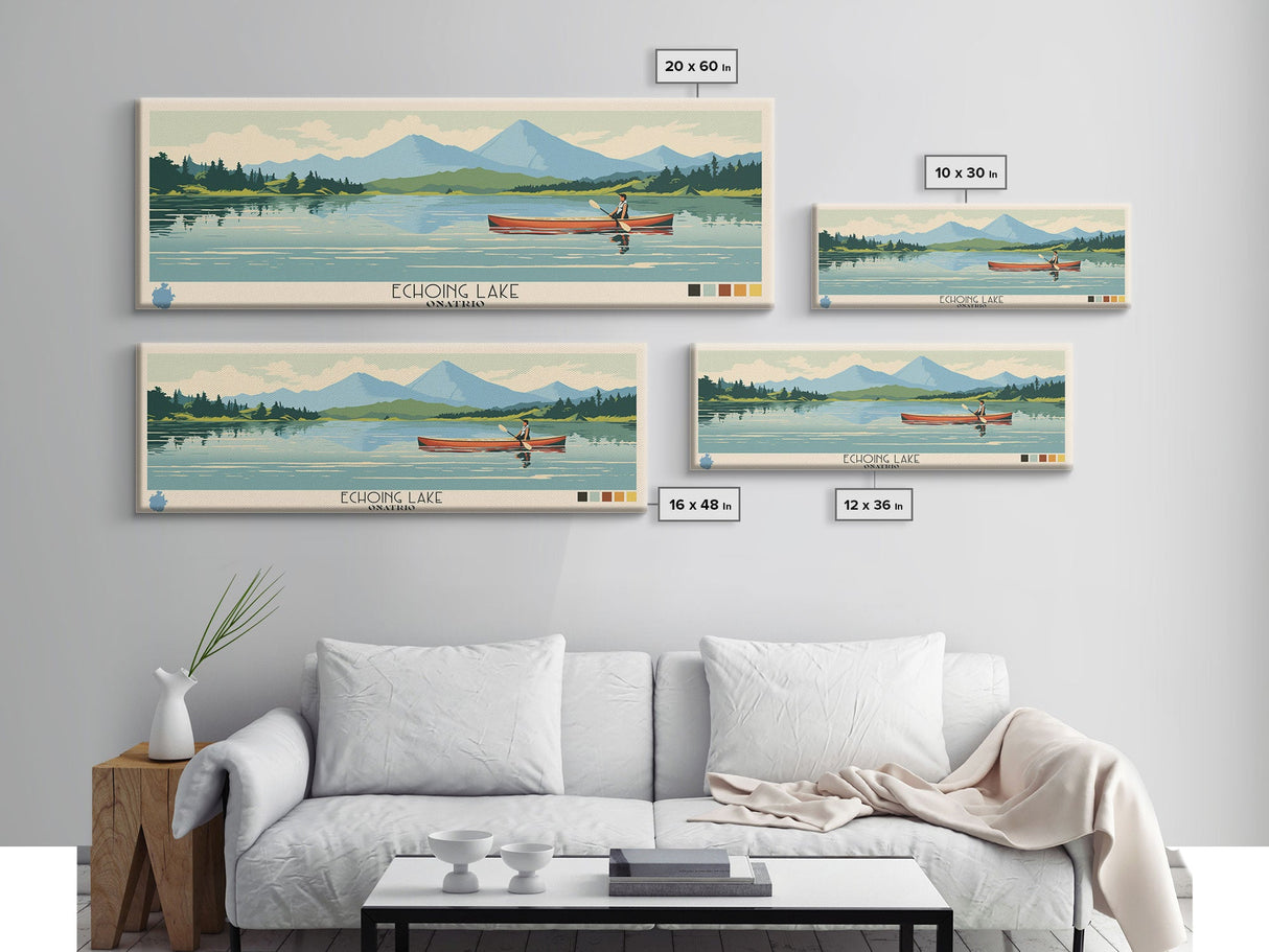 Echoing Lake Ontario Framed Canvas Print, Panoramic Art, Midcentury Modern, Pop Art, Bedroom Decor, Travel Poster, Lake View