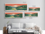 Fairview Lake Pennsylvania Framed Canvas Print, Panoramic Art, Midcentury Modern, Pop Art, Living Room Decor, Travel Poster, Wall Art, Nature Art