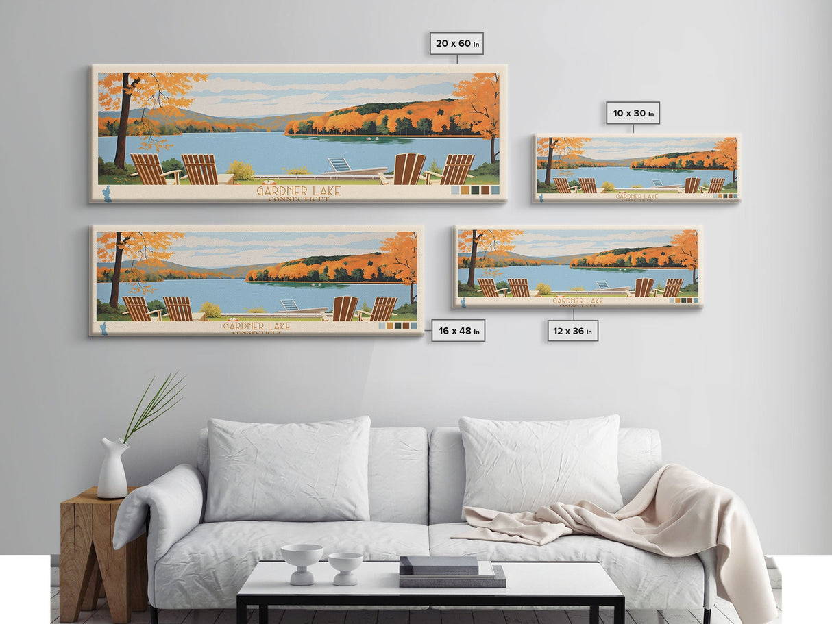 Gardner Lake Connecticut Framed Canvas Print, Panoramic Wall Art, Midcentury Modern, Pop Art, Bedroom Decor, Travel Poster, Lake View, Artistic Decor