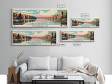 Gouldsboro Lake Pennsylvania Framed Canvas Print, Panoramic Wall Art, Midcentury Modern, Pop Art, Living Room Wall Art, Travel Poster, Nature Painting, Home Decor