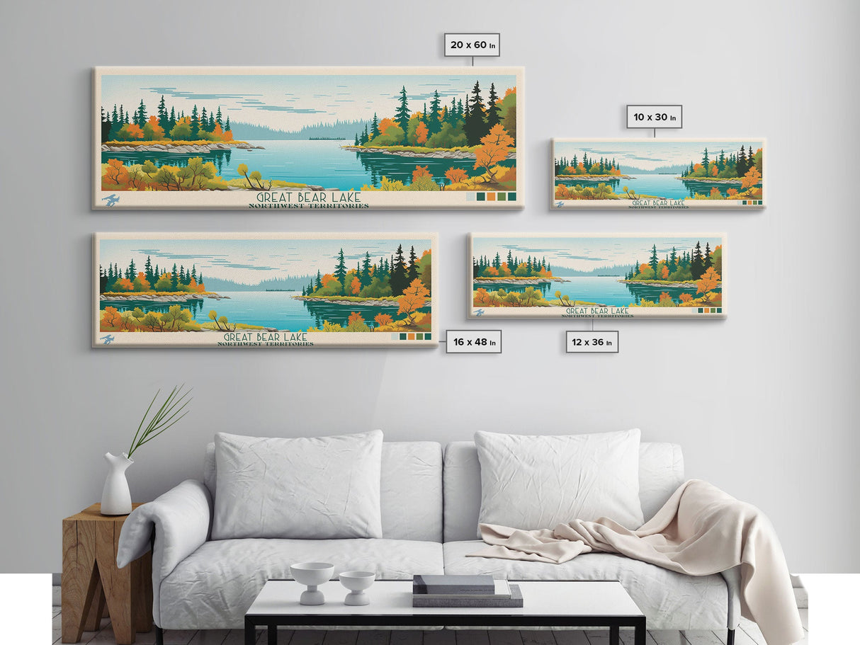 Great Bear Lake Northwest Framed Canvas Print, Panoramic Art, Midcentury Modern, Pop Art, Bedroom Decor, Travel Poster, Lake View, Wall Art