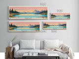 Hebgen Lake Montana Framed Canvas Print, Panoramic Wall Art, Midcentury Modern, Pop Art, Living Room Decor, Travel Poster, Nature Art, Lake House Art