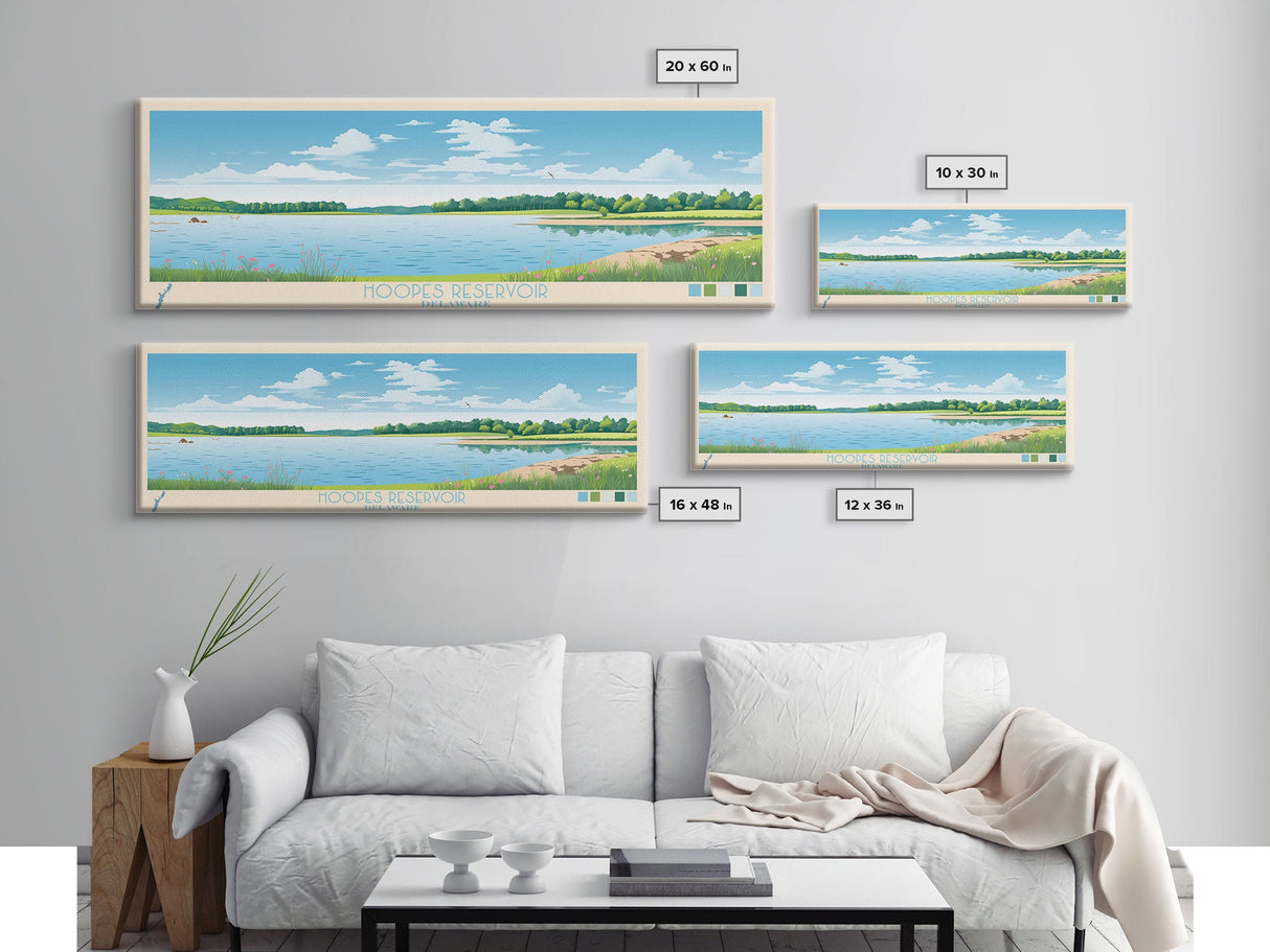 Hoopes Reservoir Delaware Framed Canvas Print, Panoramic Wall Art, Midcentury Modern, Pop Art, Lake House Art, Travel Poster, Bedroom Decor