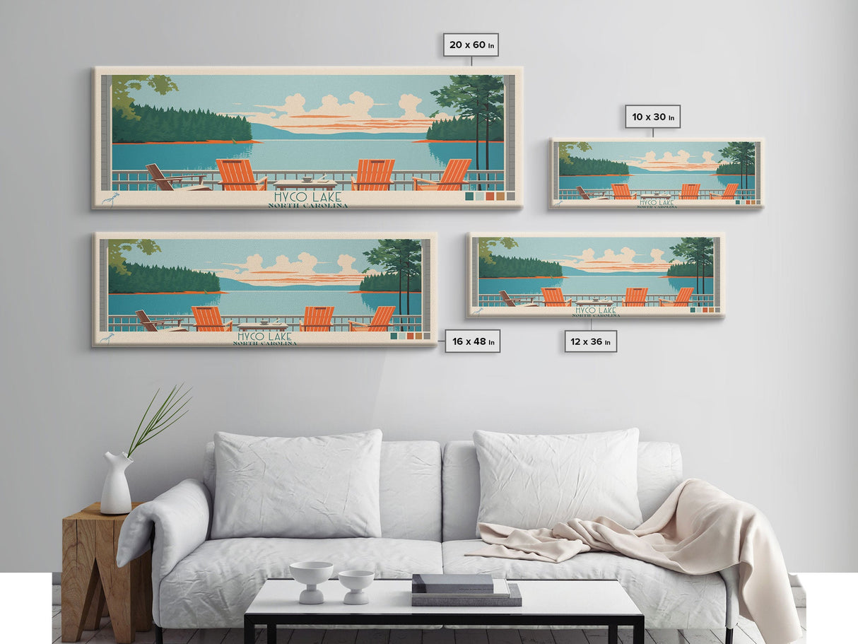 Hyco Lake North Carolina Framed Canvas Print, Panoramic Art, Midcentury Modern, Pop Art, Living Room Wall Art, Travel Poster, Lake House Art