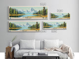 Jenny Lake Wyoming Framed Canvas Print, Panoramic Wall Art, Midcentury Modern, Pop Art, Living Room Decor, Travel Poster, Bedroom Art