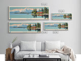 June Lake California Framed Canvas Print, Panoramic Wall Art, Midcentury Modern, Pop Art, Lake House Art, Travel Poster, Bedroom Decor