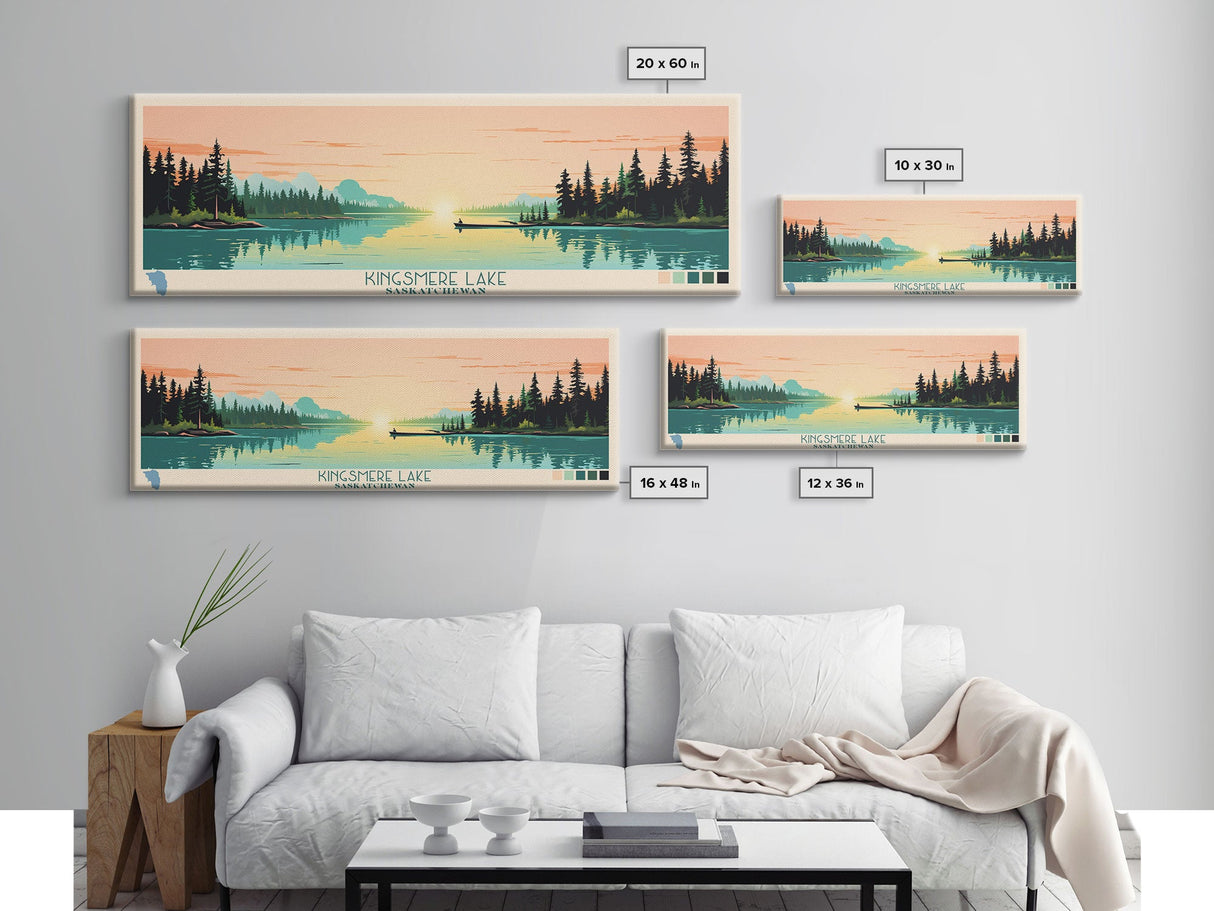 Kingsmere Lake Saskatchewan Framed Canvas Print, Panoramic Wall Art, Midcentury Modern, Pop Art, Bedroom Art, Travel Poster, Home Decor