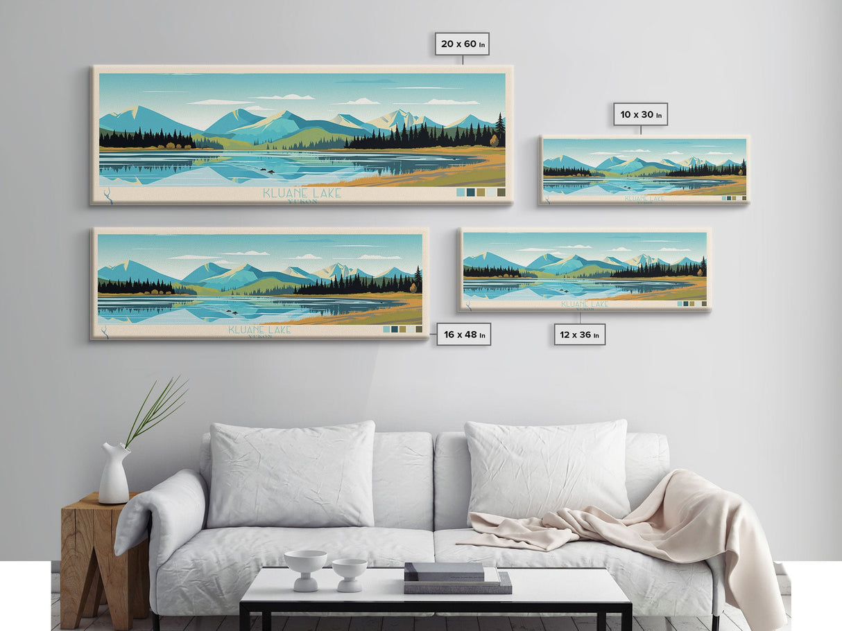 Kluane Lake Yukon Framed Canvas Print, Panoramic Art, Midcentury Modern, Pop Art, Living Room Decor, Travel Poster, Artistic Home Decor