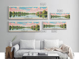 Lake Burntside Framed Canvas Print, Panoramic Art, Midcentury Modern, Pop Art, Living Room Wall Art, Travel Poster, Lake House Decor