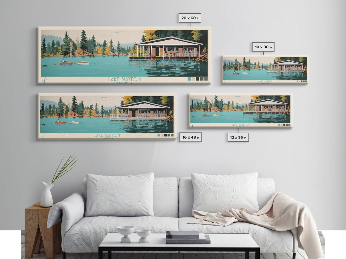 Lake Burton Georgia Framed Canvas Print, Panoramic Wall Art, Midcentury Modern, Pop Art, Bedroom Decor, Travel Poster, Living Room Art