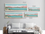 Lake Cachuma California Framed Canvas Print, Panoramic Art, Midcentury Modern, Pop Art, Living Room Wall Art, Travel Poster, Lake House Decor