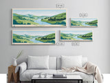 Lake Casitas California Framed Canvas Print, Panoramic Wall Art, Midcentury Modern, Pop Art, Bedroom Decor, Travel Poster, Living Room Art