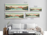 Lake Dunmore Vermont Framed Canvas Print, Panoramic Art, Midcentury Modern, Pop Art, Living Room Wall Art, Travel Poster, Lake House Decor