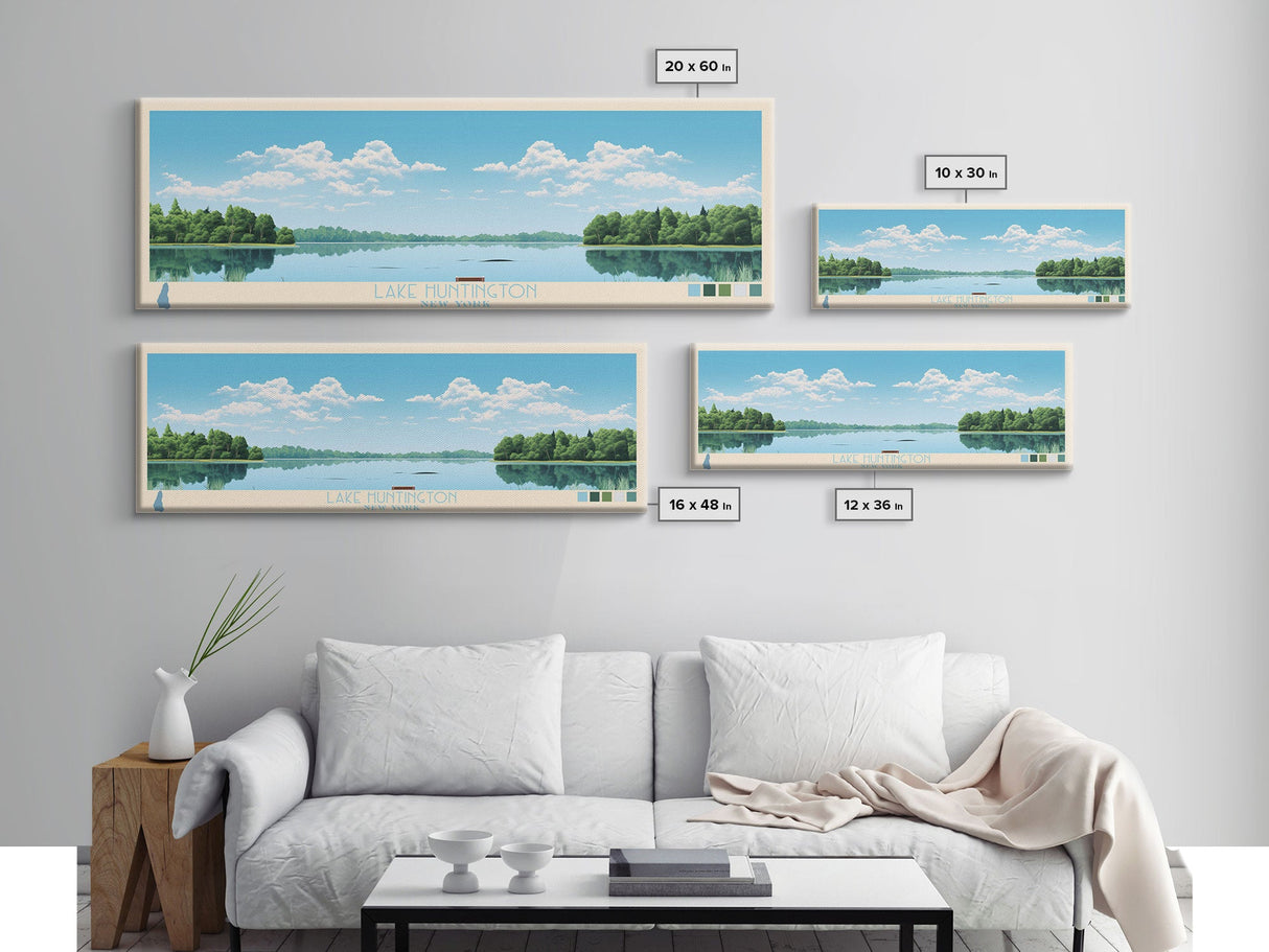 Lake Huntington New York Framed Canvas Print, Panoramic Wall Art, Midcentury Modern, Pop Art, Living Room Decor, Travel Poster, Bedroom Art