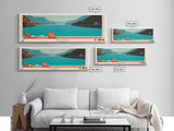 Lake Izabal Izabal Framed Canvas Print, Panoramic Wall Art, Midcentury Modern, Pop Art, Living Room Decor, Travel Poster, Bedroom Art