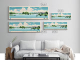 Lake Kuhn Indiana Framed Canvas Print, Panoramic Wall Art, Midcentury Modern, Pop Art, Lake House Decor, Travel Poster, Bedroom Art