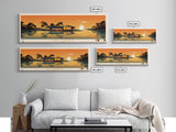 Lake Livingston Texas Framed Canvas Print, Panoramic Wall Art, Midcentury Modern, Pop Art, Bedroom Art, Travel Poster, Lake House Decor