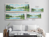 Lake Minocqua Wisconsin Framed Canvas Print, Panoramic Wall Art, Midcentury Modern, Pop Art, Living Room Decor, Travel Poster